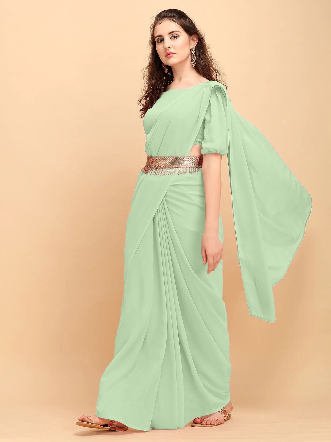 

JSItaliya Pure Georgette Saree, Sea green