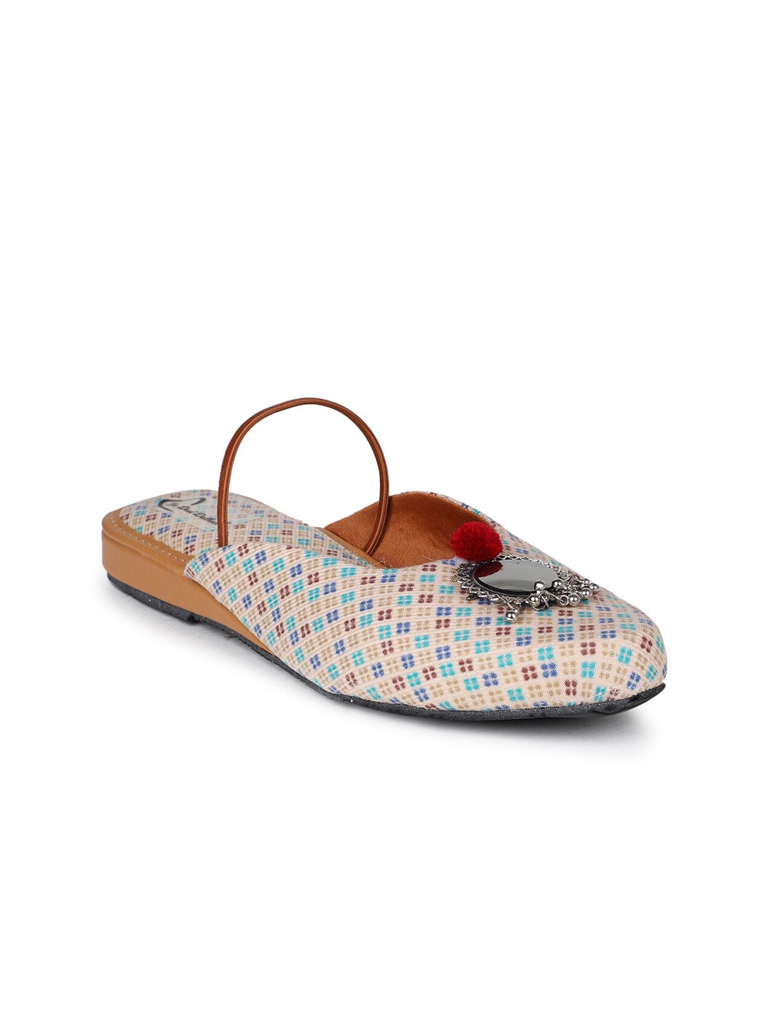 

The Desi Dulhan Women Printed Mules Flats, Beige
