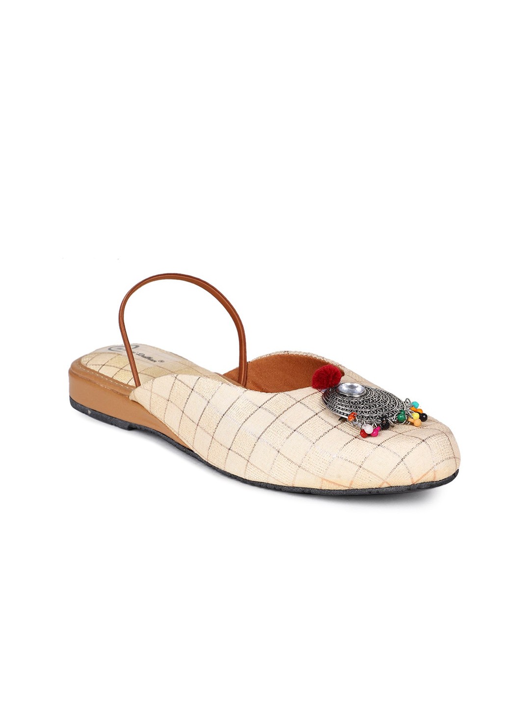 

The Desi Dulhan Women Printed Embellished Mules Flats, Cream