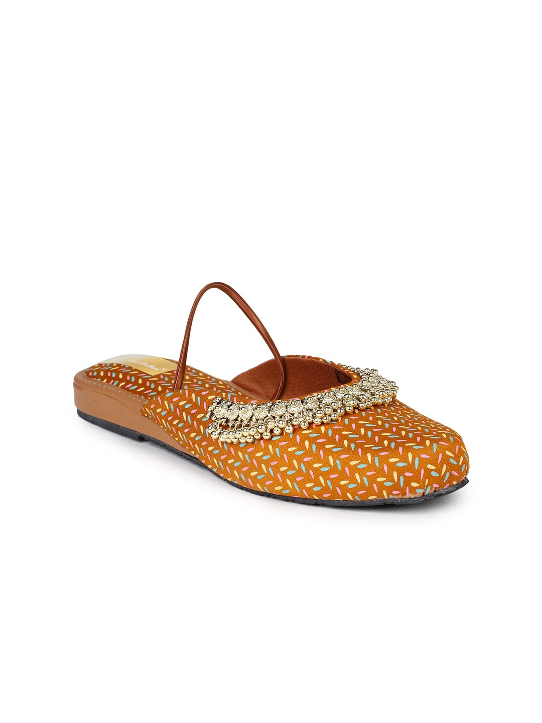 

The Desi Dulhan Women Printed Embellished Mules Flats, Mustard