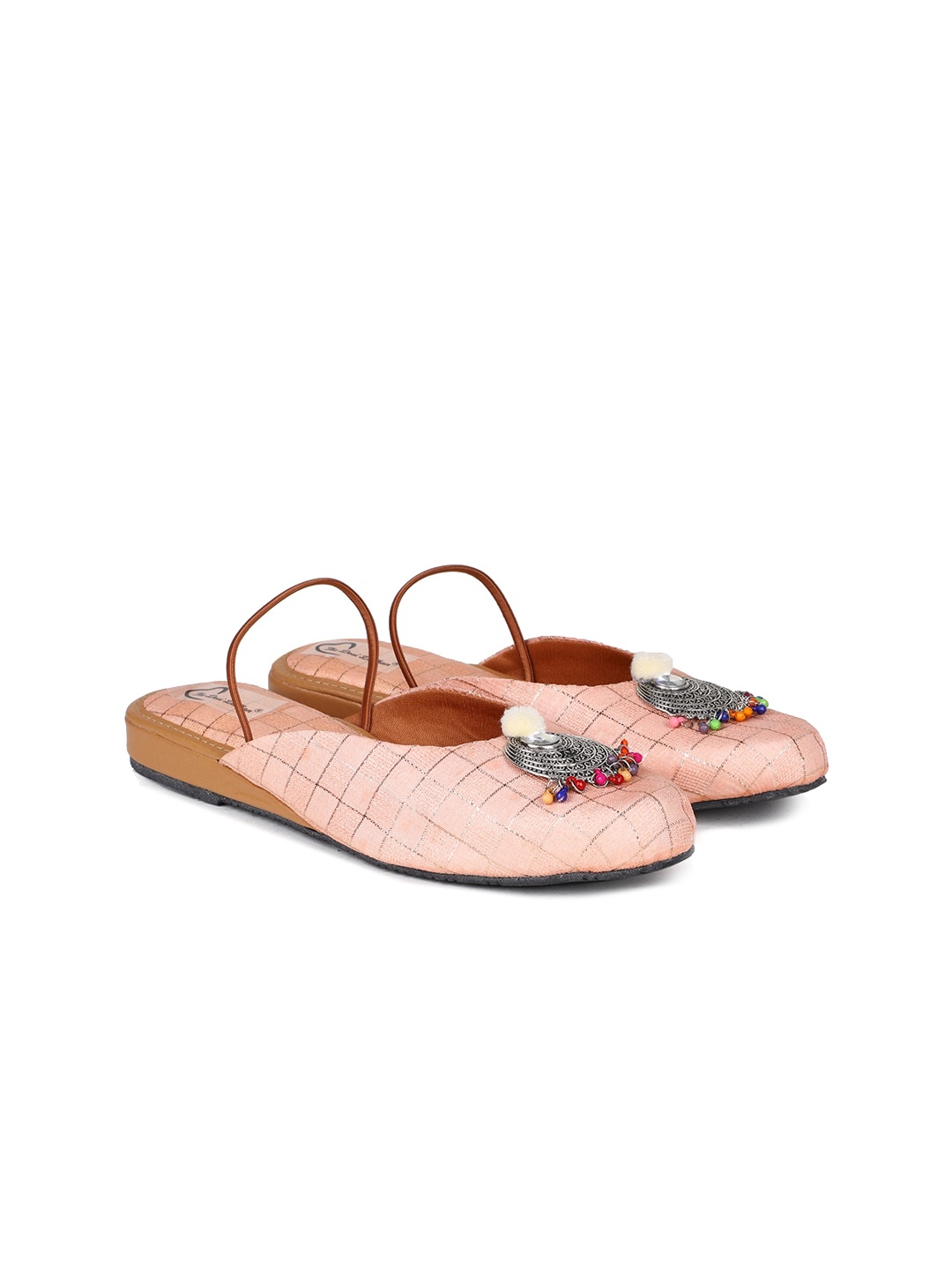 

The Desi Dulhan Women Printed Mules Flats, Peach