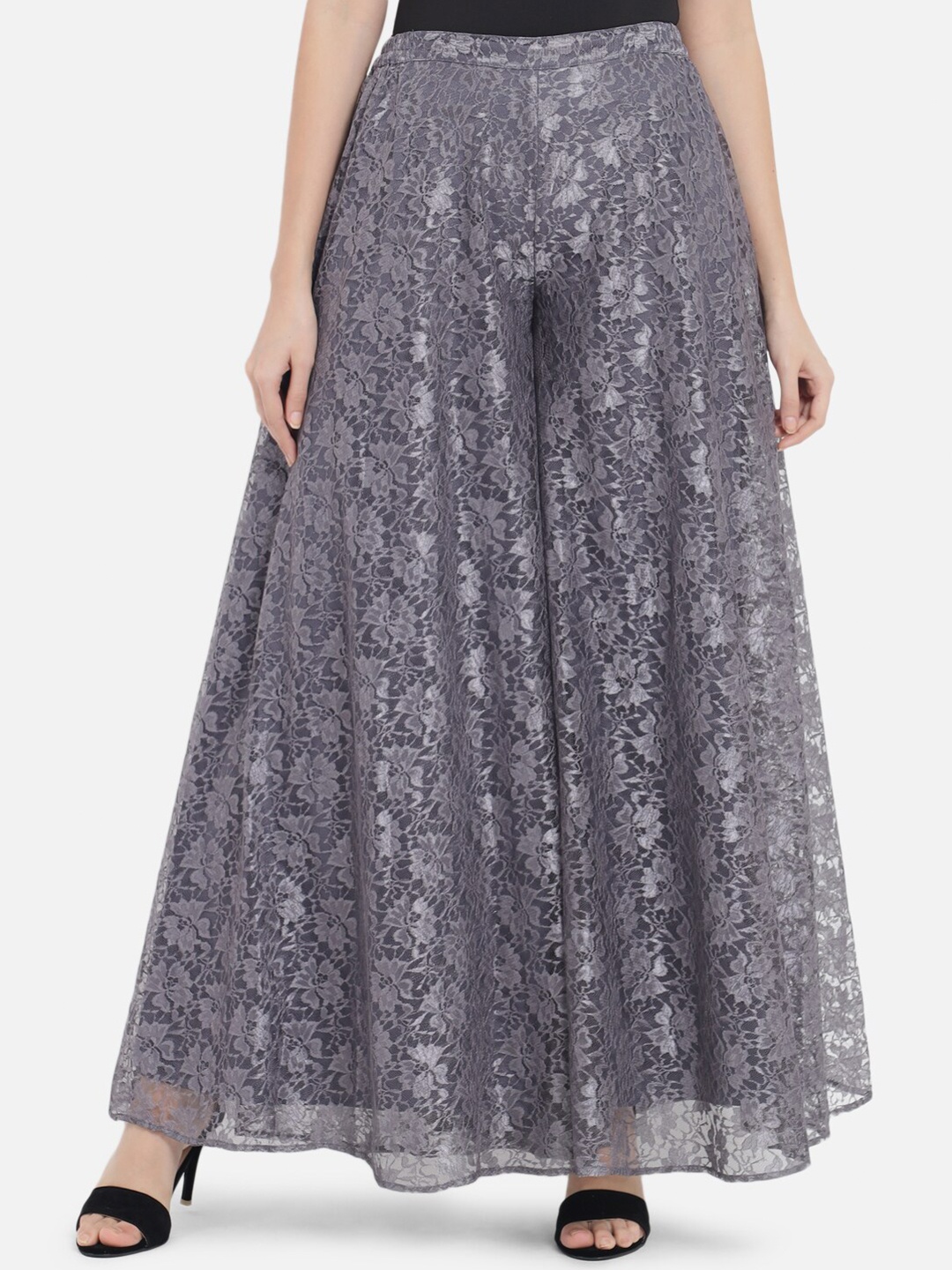 

Just Wow Women Floral Flared Palazzos, Grey