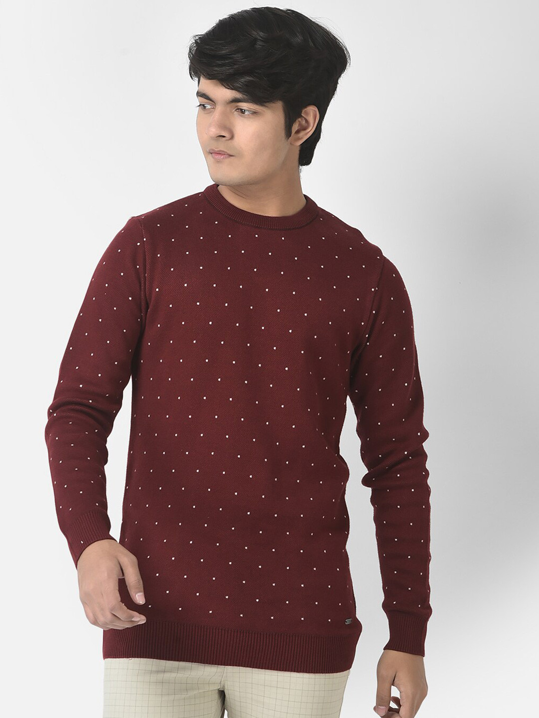 

Crimsoune Club Boys Printed Cotton Pullover, Maroon