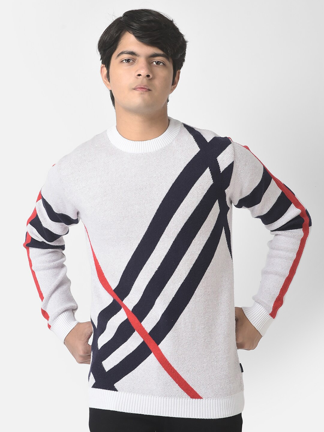 

Crimsoune Club Boys Striped Pullover, Off white