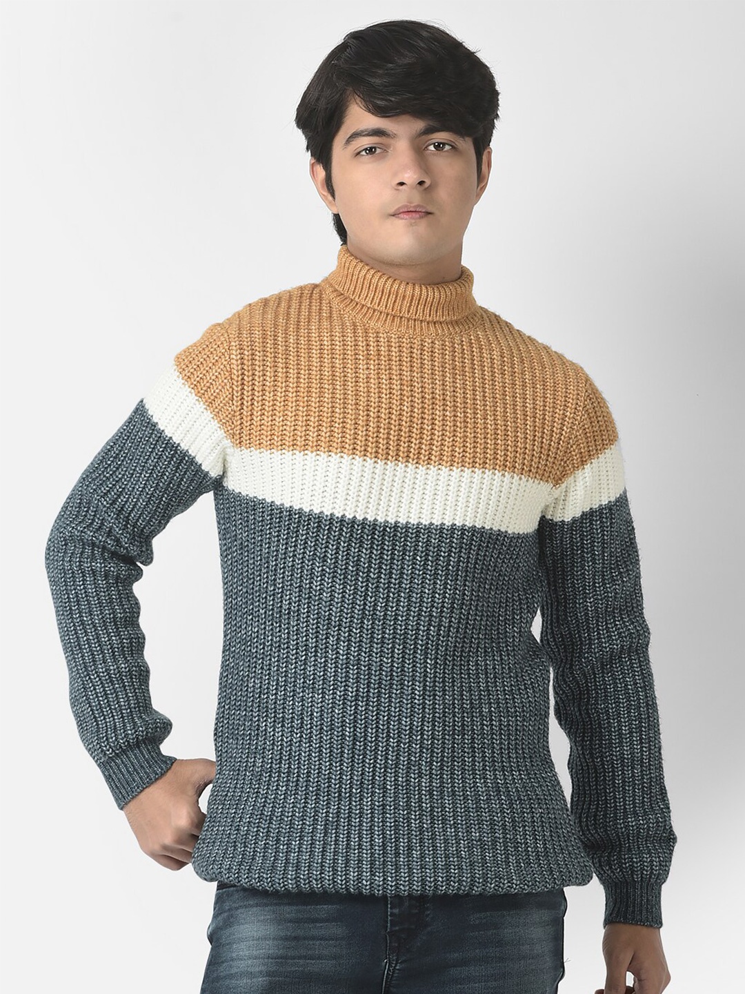 

Crimsoune Club Boys Colourblocked Pullover, Mustard