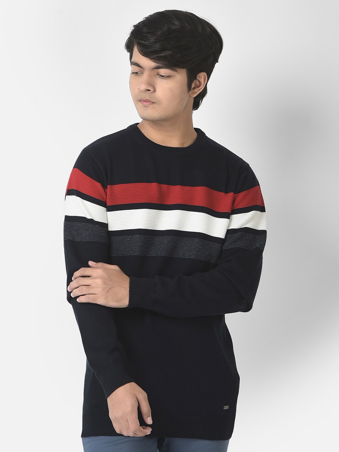 

Crimsoune Club Boys Striped Cotton Pullover, Black