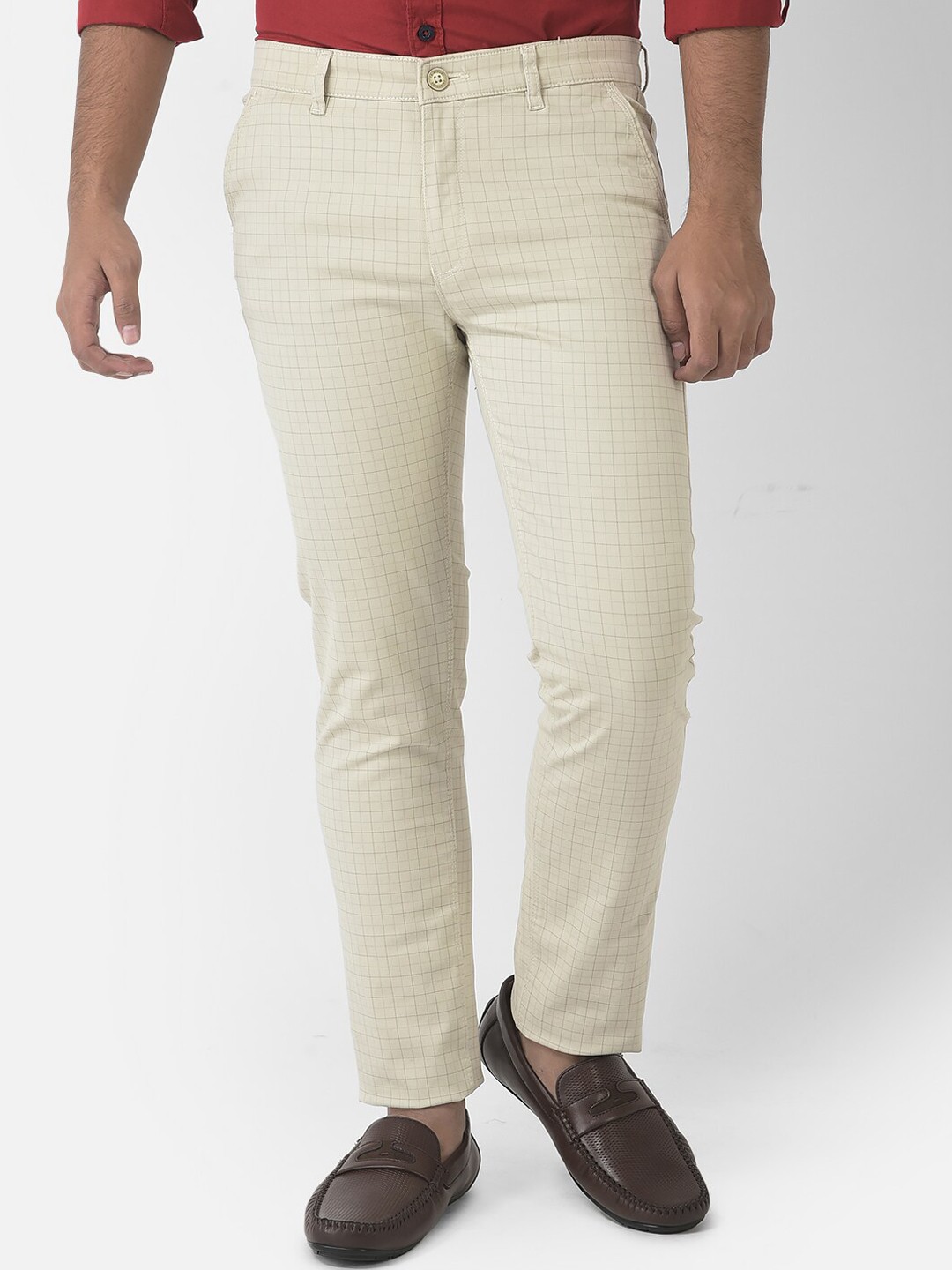 

Crimsoune Club Boys Checked Relaxed Cotton Chinos Trousers, Cream
