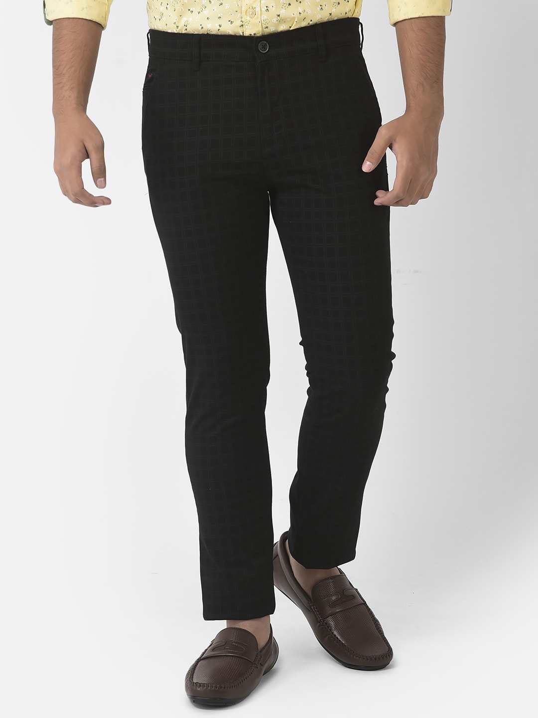 

Crimsoune Club Boys Checked Relaxed Cotton Chinos Trousers, Black