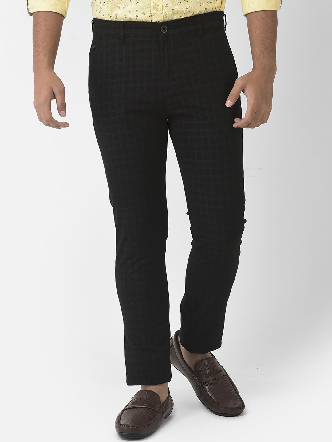 

Crimsoune Club Boys Checked Relaxed Cotton Chinos Trousers, Black