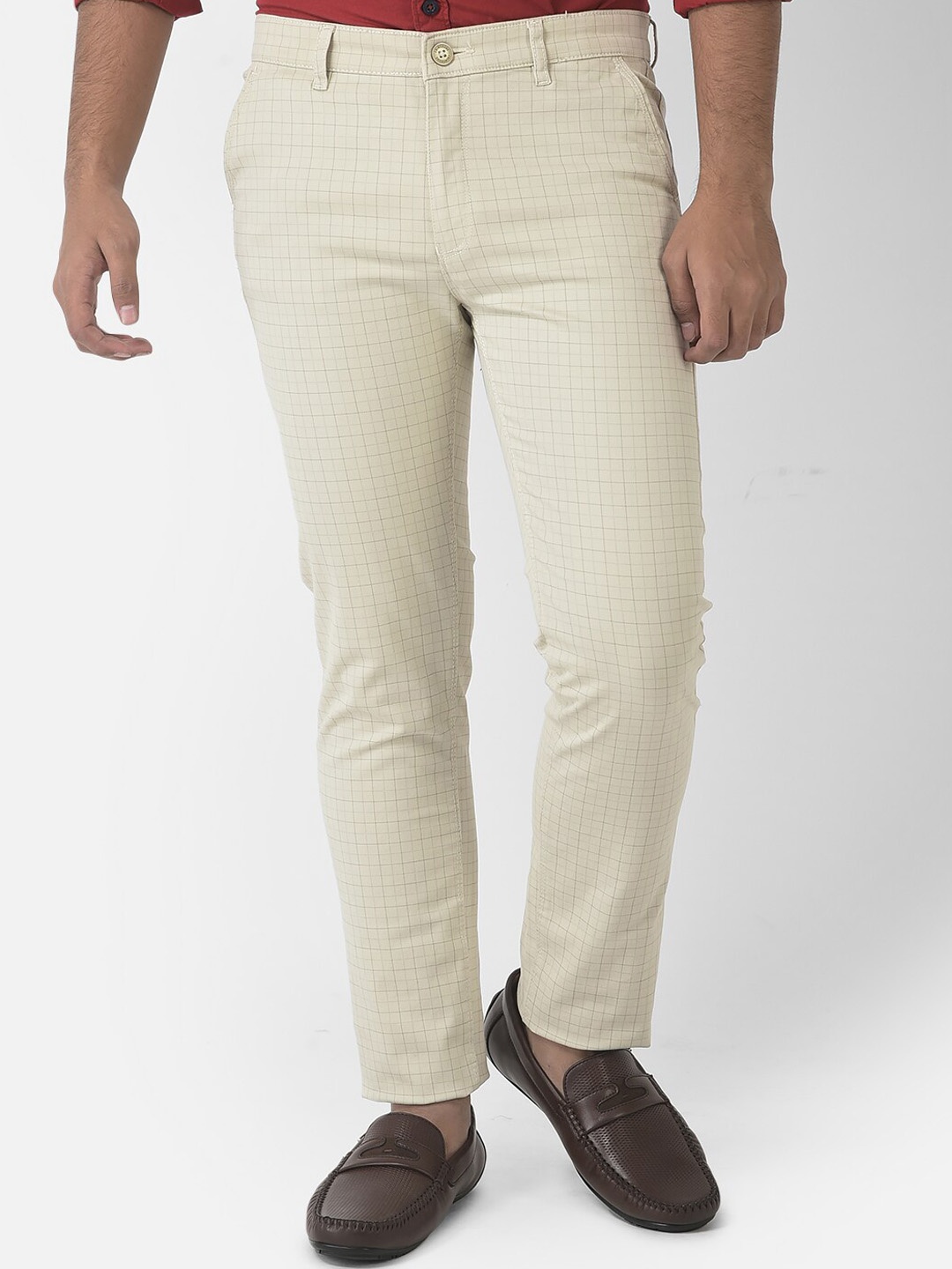 

Crimsoune Club Boys Checked Cotton Chinos Trousers, Cream