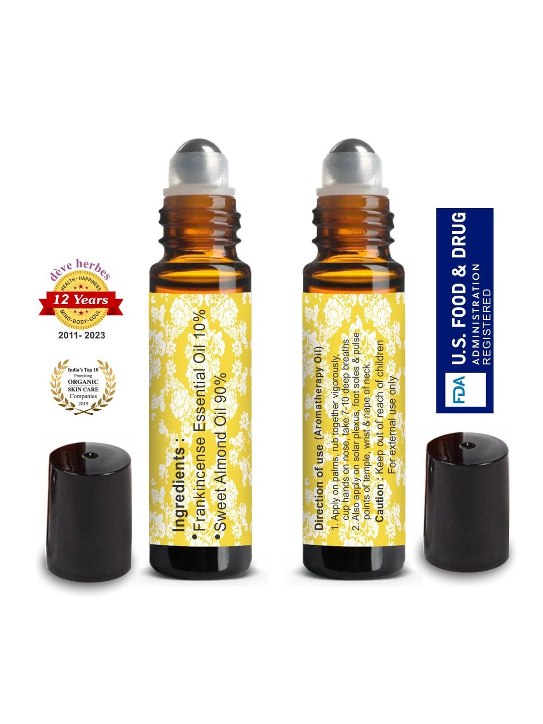 

Deve Herbes Pre Diluted Ready To Use Frankincense Essential Oil Roll-On - 10 ml, Yellow