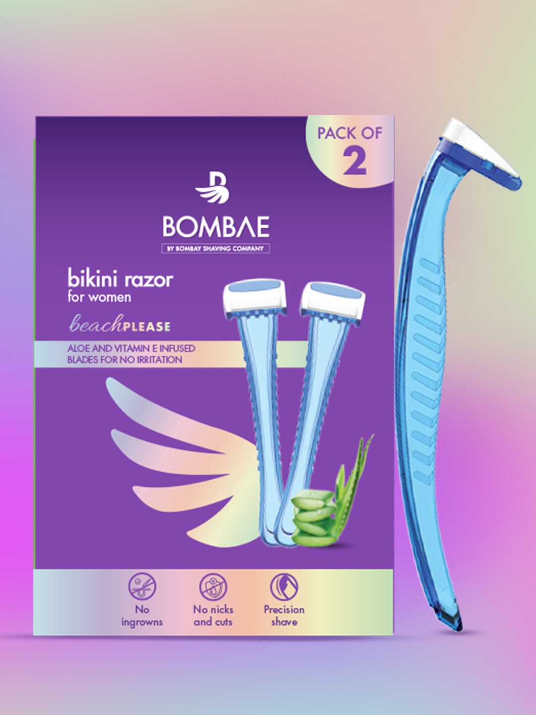 

BOMBAE Set of 2 Beach Please Aloe & Vitamin E Infused Bikini Razor, Purple