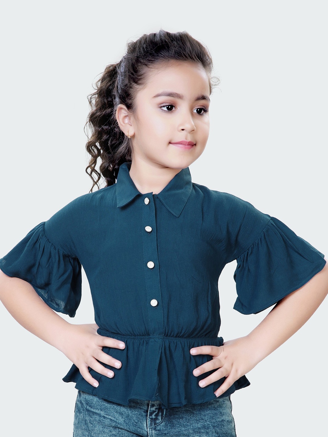 

Hunny Bunny Girls Crepe Cinched Waist Top, Blue