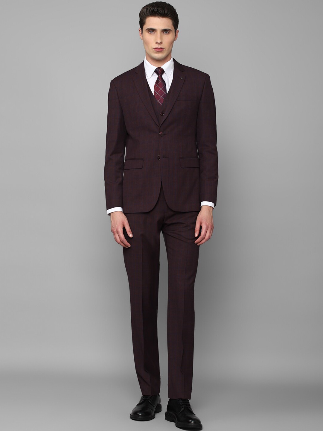 

Louis Philippe Men Checked Single Breasted Slim Fit 3-Piece Formal Suit, Brown
