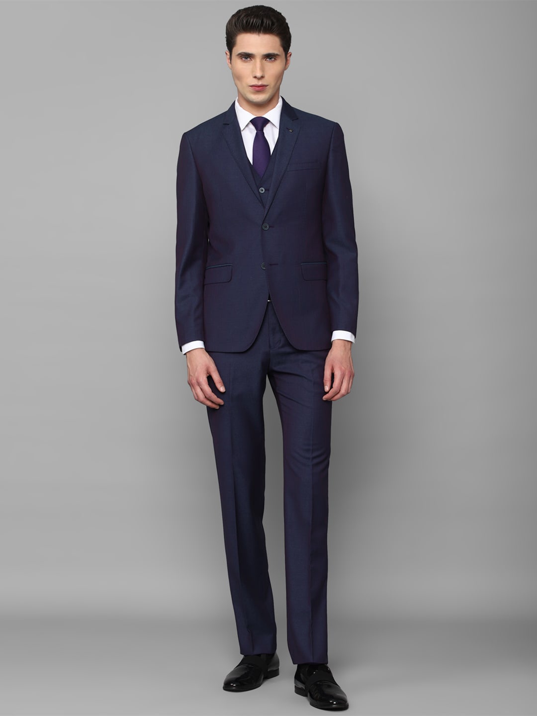 

Louis Philippe Men 3-Piece Suit Slim-Fit Single-Breasted Formal Suits, Navy blue