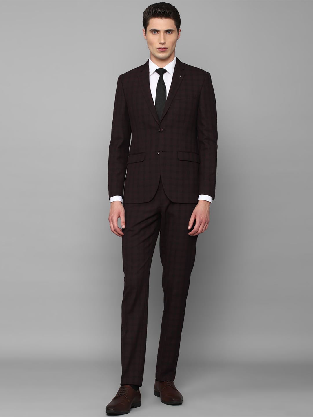 

Louis Philippe Men Checked Single-Breasted Two-Piece Suit, Brown