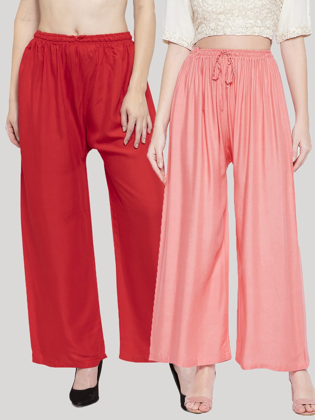 

Clora Creation Women Pack of 2 Wide Leg Palazzos, Peach