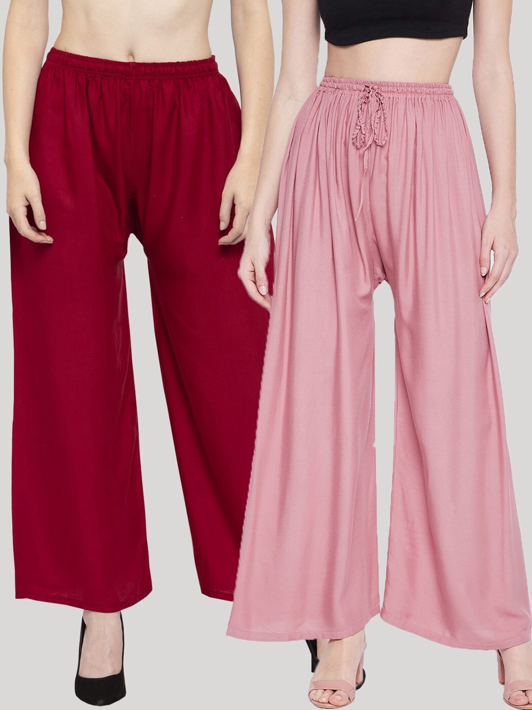 

Clora Creation Women Pack of 2 Wide Leg Palazzos, Maroon