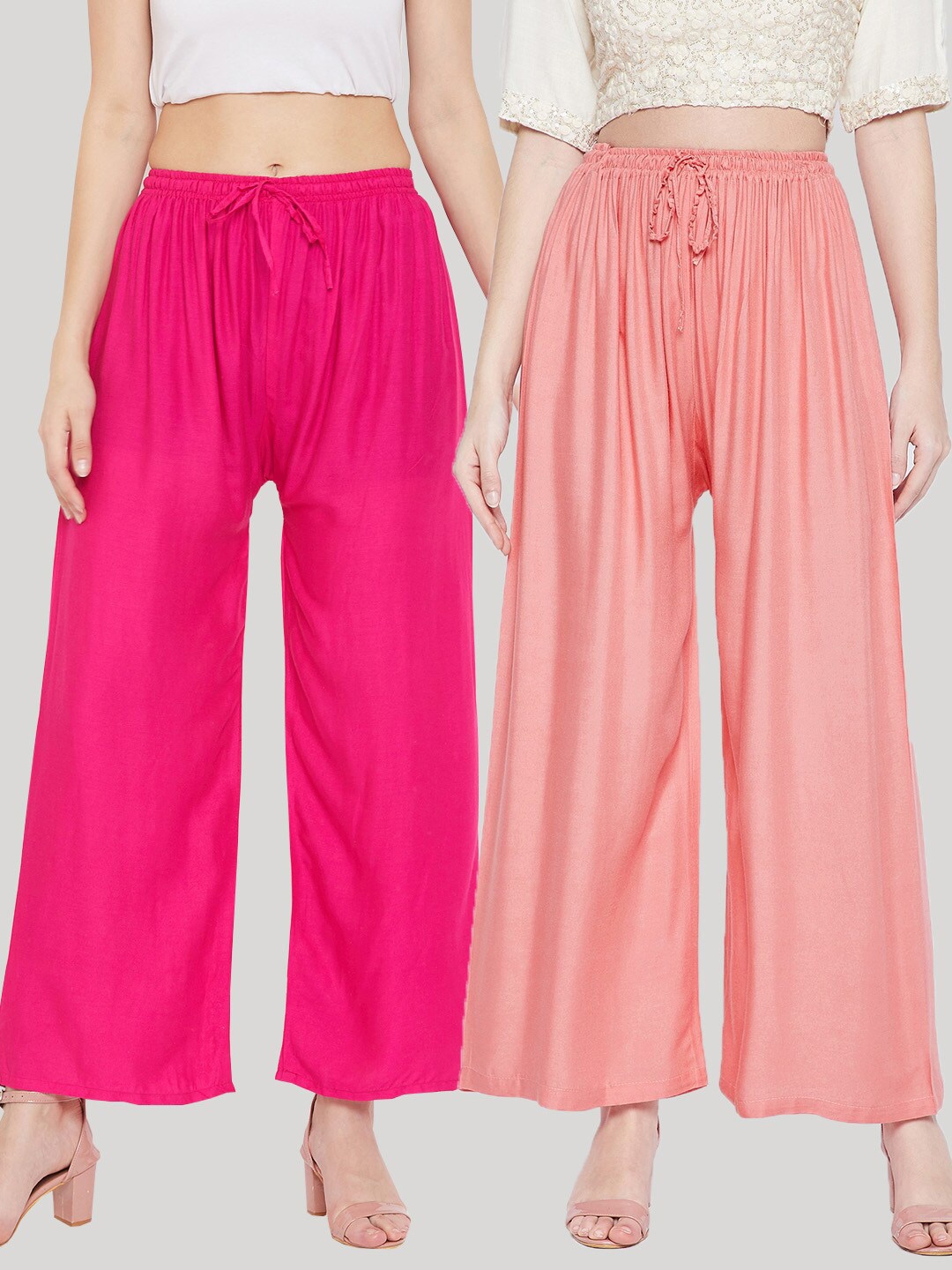 

Clora Creation Women Pack of 2 Wide Leg Palazzos, Magenta
