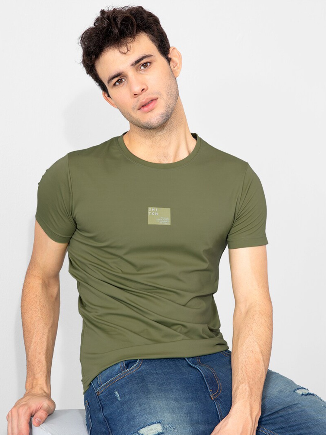 

Snitch Men Typography Slim Fit Cotton T-shirt, Olive