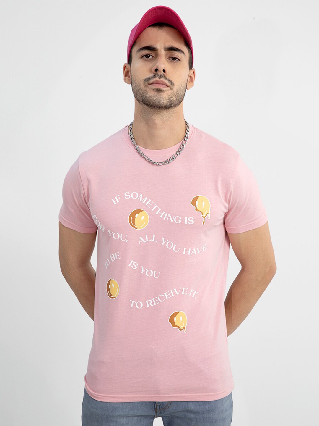 

Snitch Men Typography Printed Slim Fit Cotton T-shirt, Pink