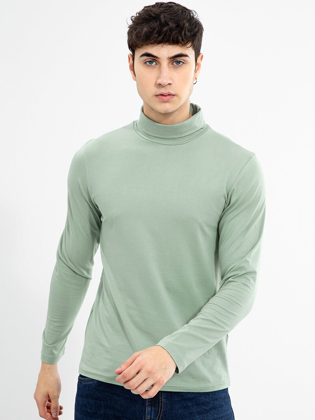 

Snitch Men High Neck Slim Fit T-shirt, Green