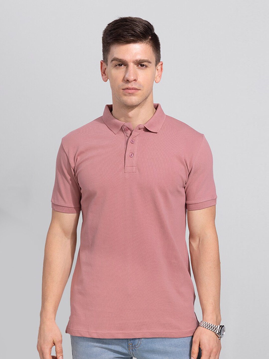 

Snitch Men Polo Collar Slim Fit Cotton T-shirt, Peach