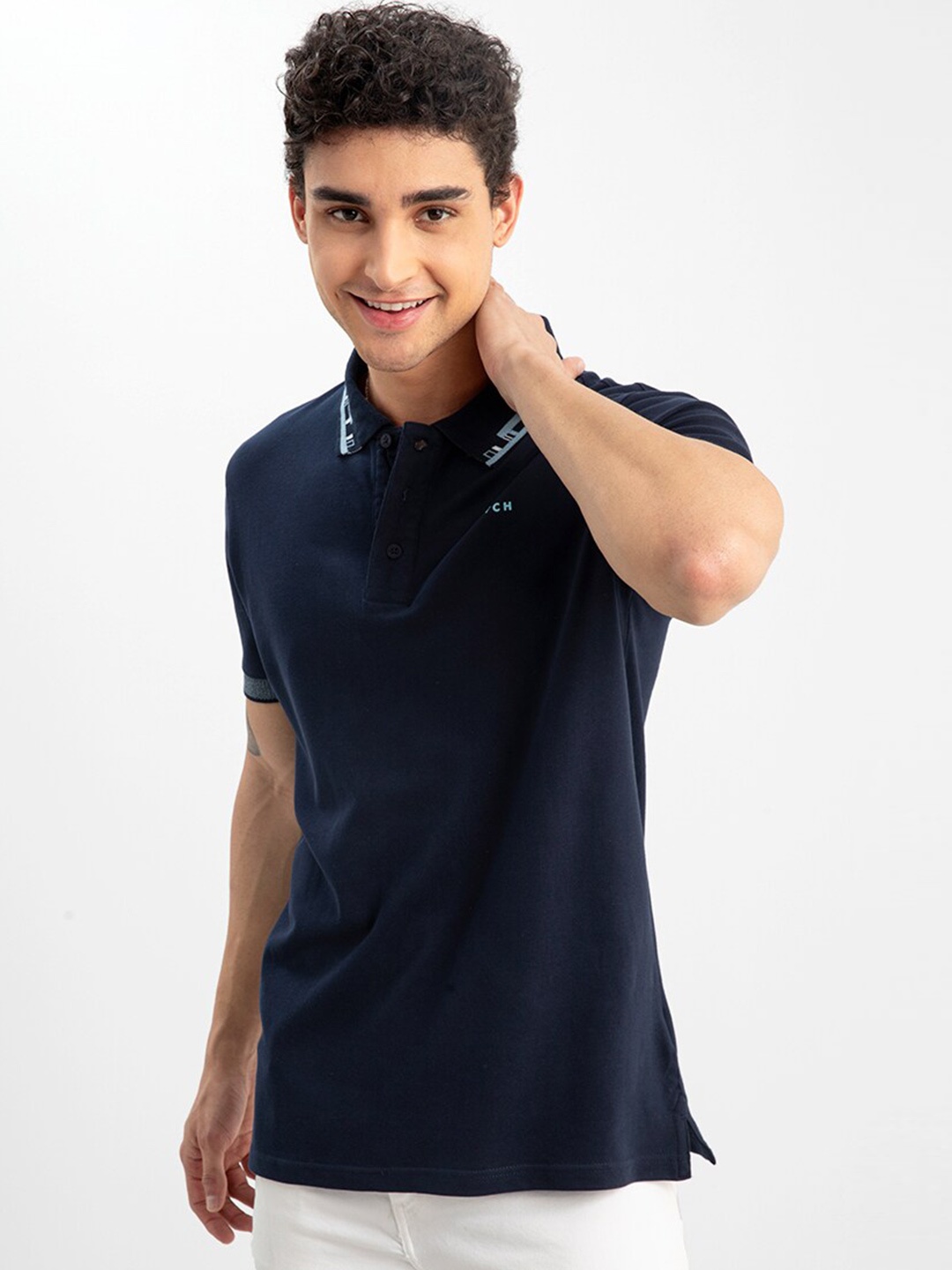

Snitch Men Brand Logo Printed Polo Collar Slim Fit Cotton T-shirt, Blue