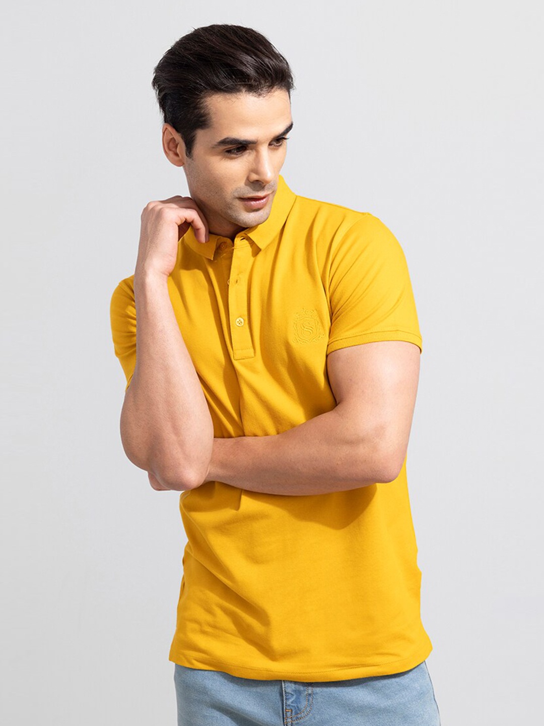 

Snitch Men Polo Collar Cotton Slim Fit T-shirt, Mustard
