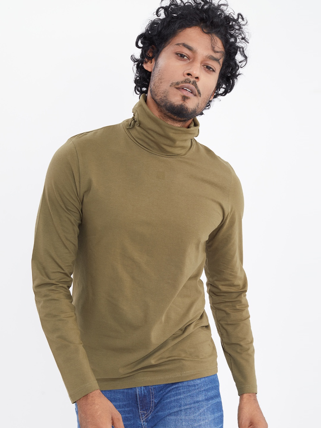 

Snitch Men Turtle Neck Cotton Slim Fit T-shirt, Green