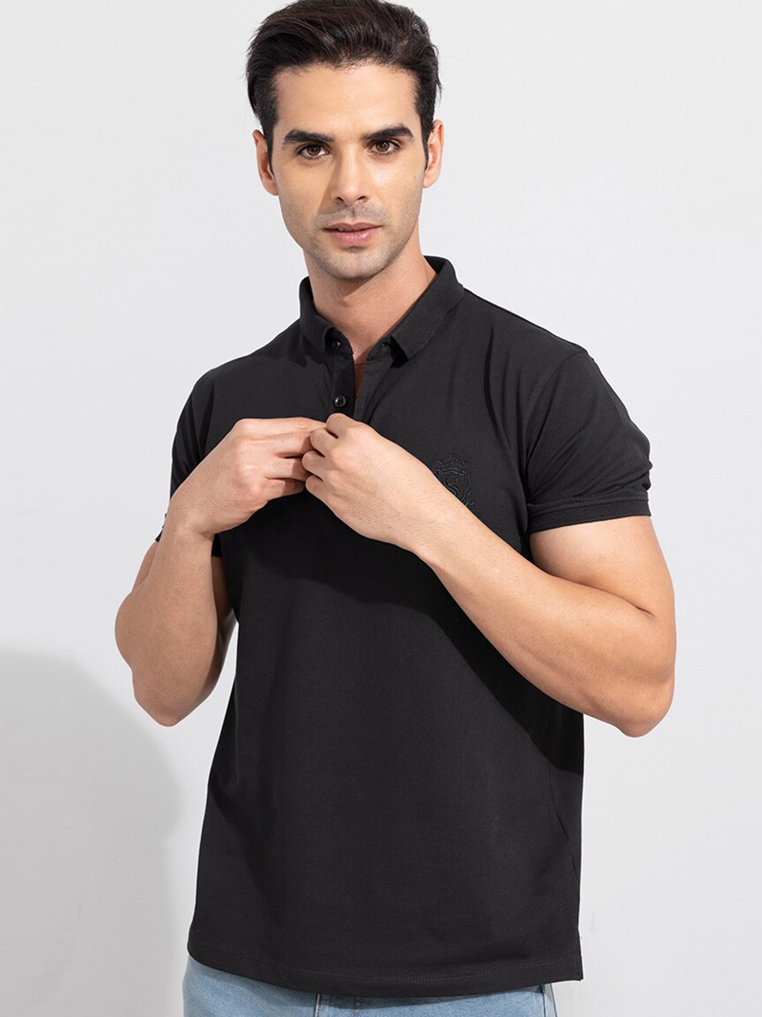 

Snitch Men Polo Collar Cotton Slim Fit T-shirt, Black