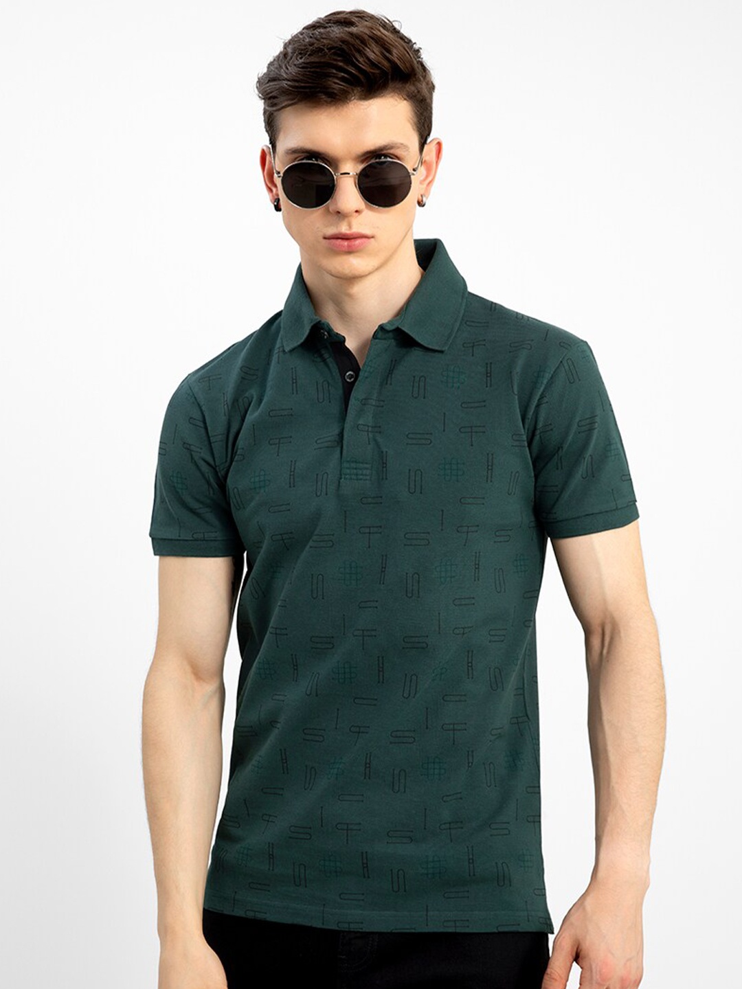 

Snitch Men Printed Cotton Slim Fit T-shirt, Green
