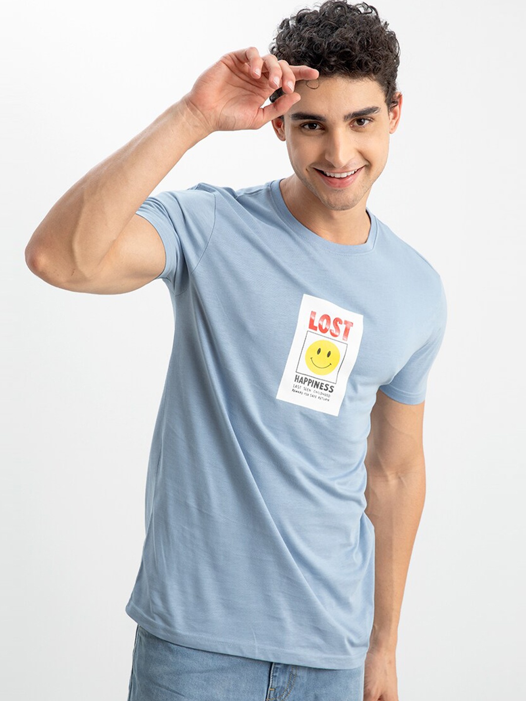 

Snitch Men Printed Cotton Slim Fit T-shirt, Blue