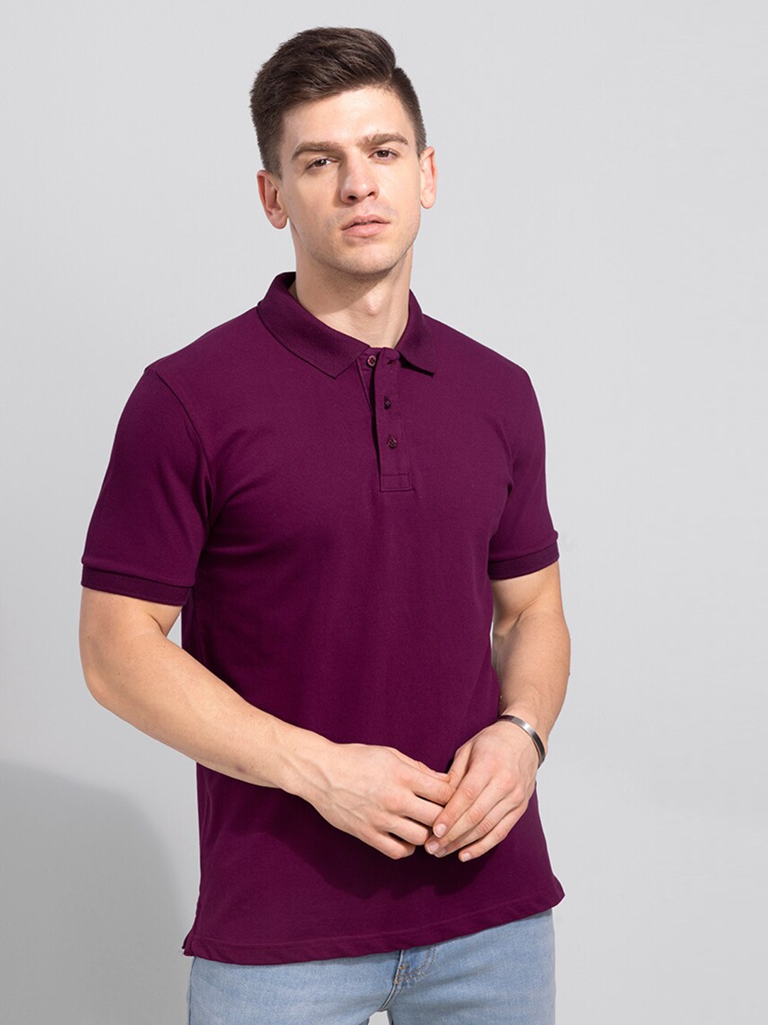 

Snitch Men Cotton Polo Collar T-shirt, Purple