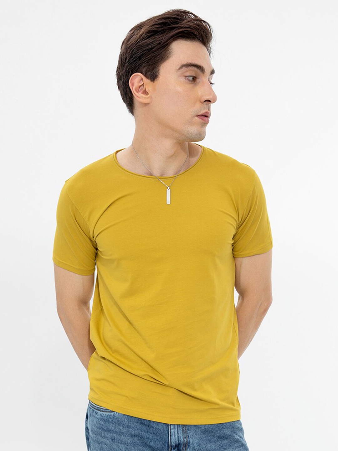 

Snitch Men Cotton T-shirt, Mustard