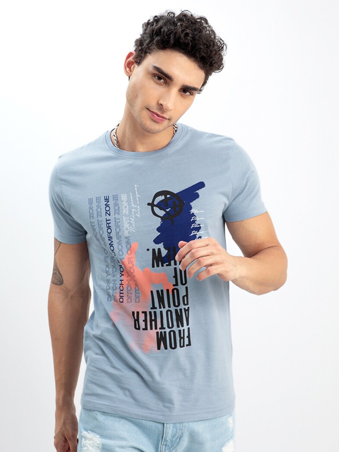 

Snitch Men Cotton Printed T-shirt, Blue
