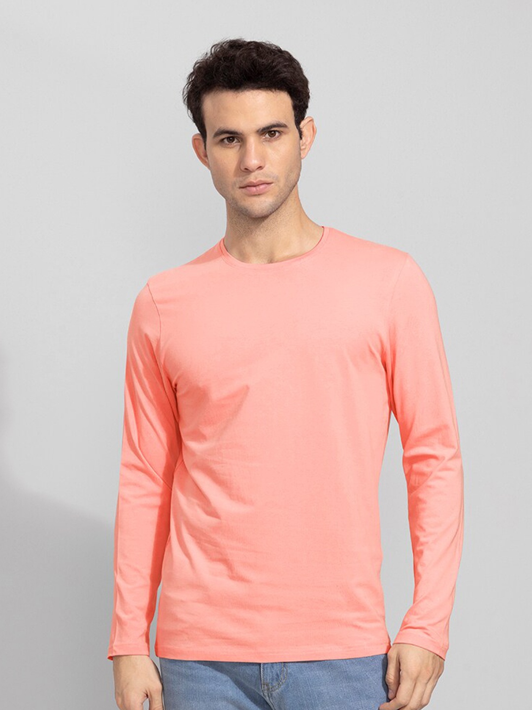 

Snitch Men Cotton Long Sleeves Slim Fit T-shirt, Pink