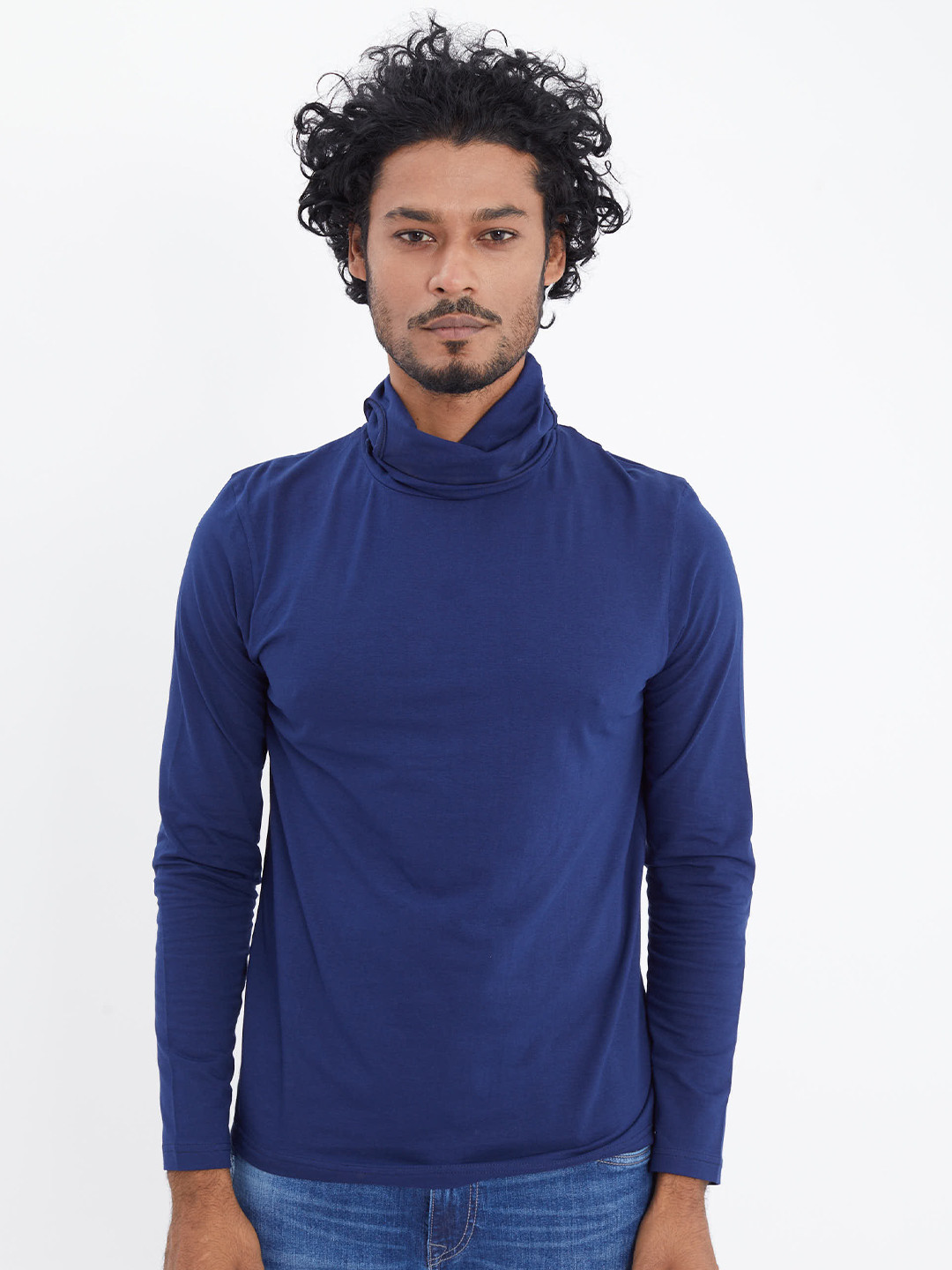 

Snitch Men Cotton High Neck Slim Fit T-shirt, Blue