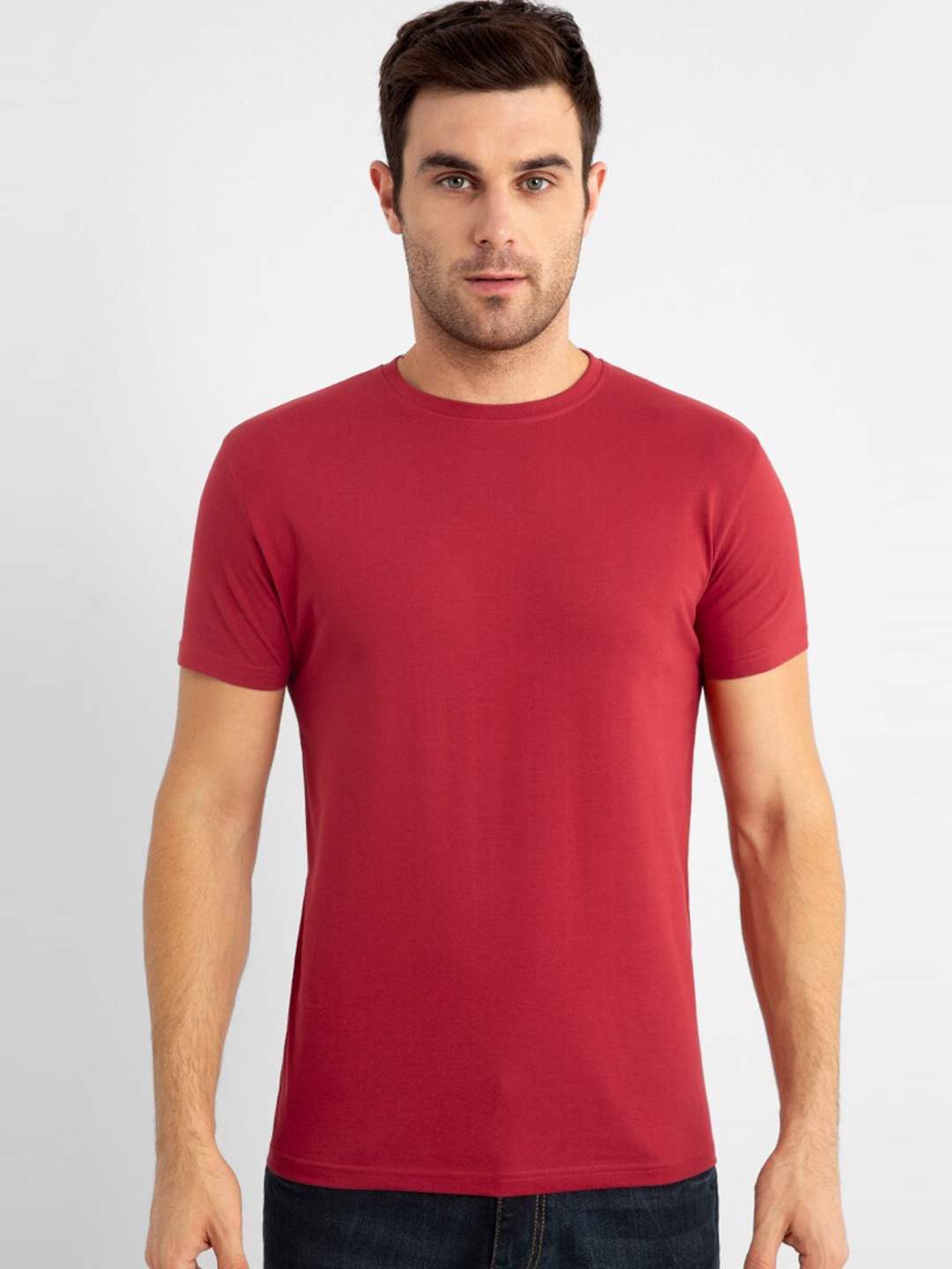 

Snitch Men Cotton Round Neck Slim Fit T-shirt, Red