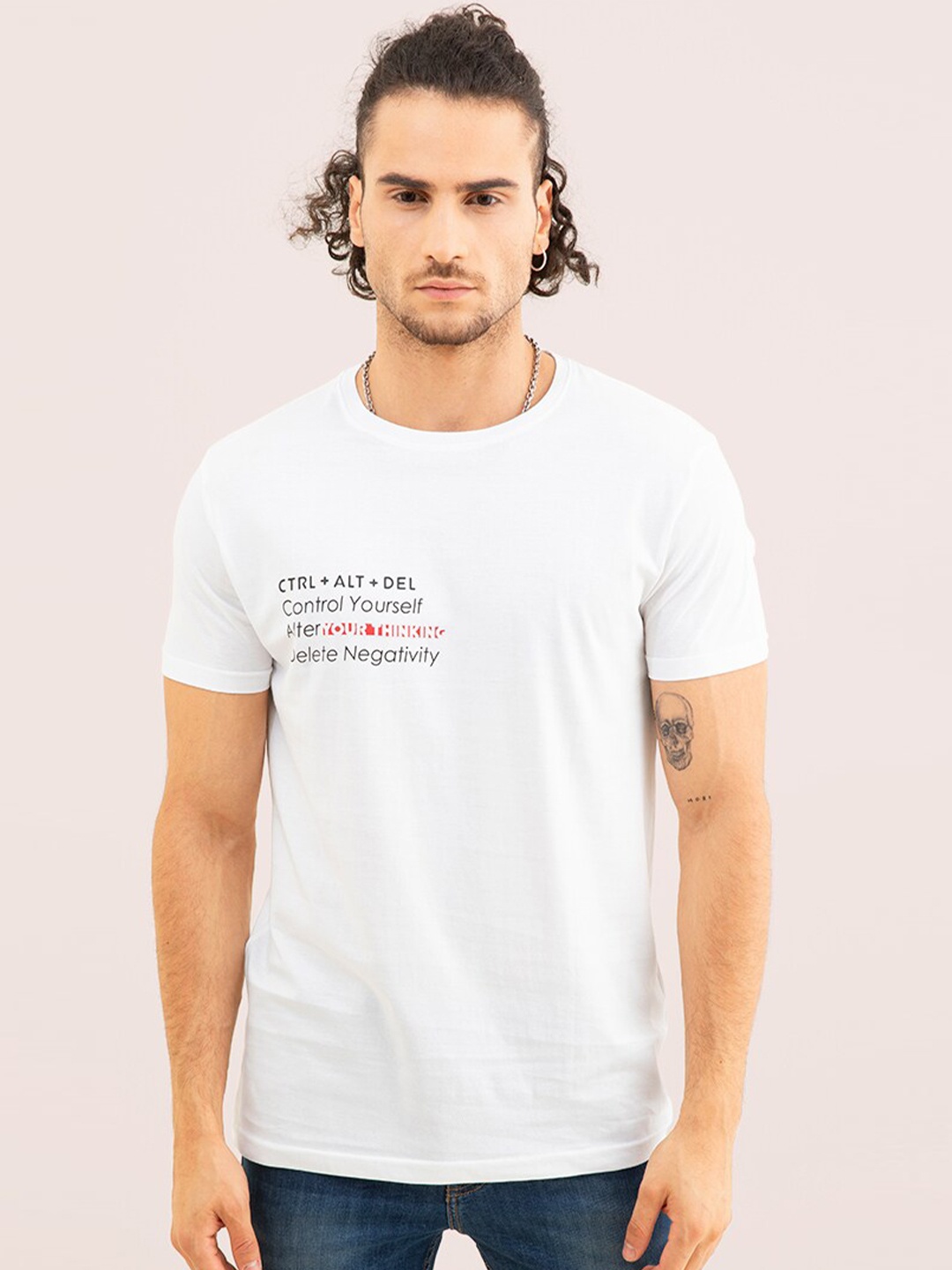 

Snitch Men Typography Printed Cotton T-shirt, White