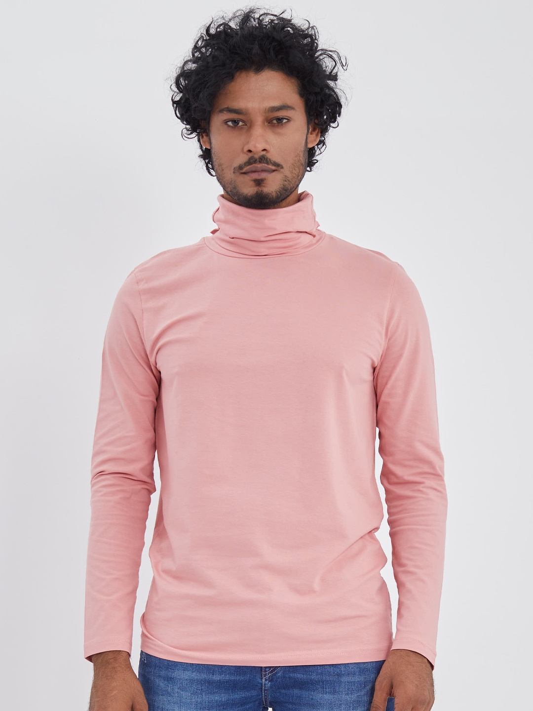 

Snitch Men High Neck Slim Fit Cotton T-shirt, Pink