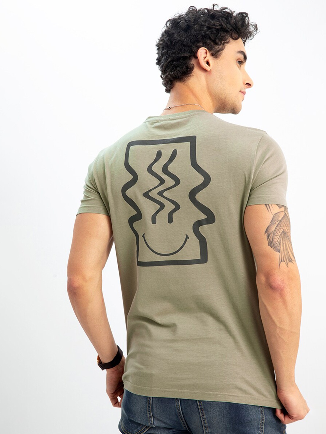

Snitch Men Typography Printed Slim Fit Cotton T-shirt, Green