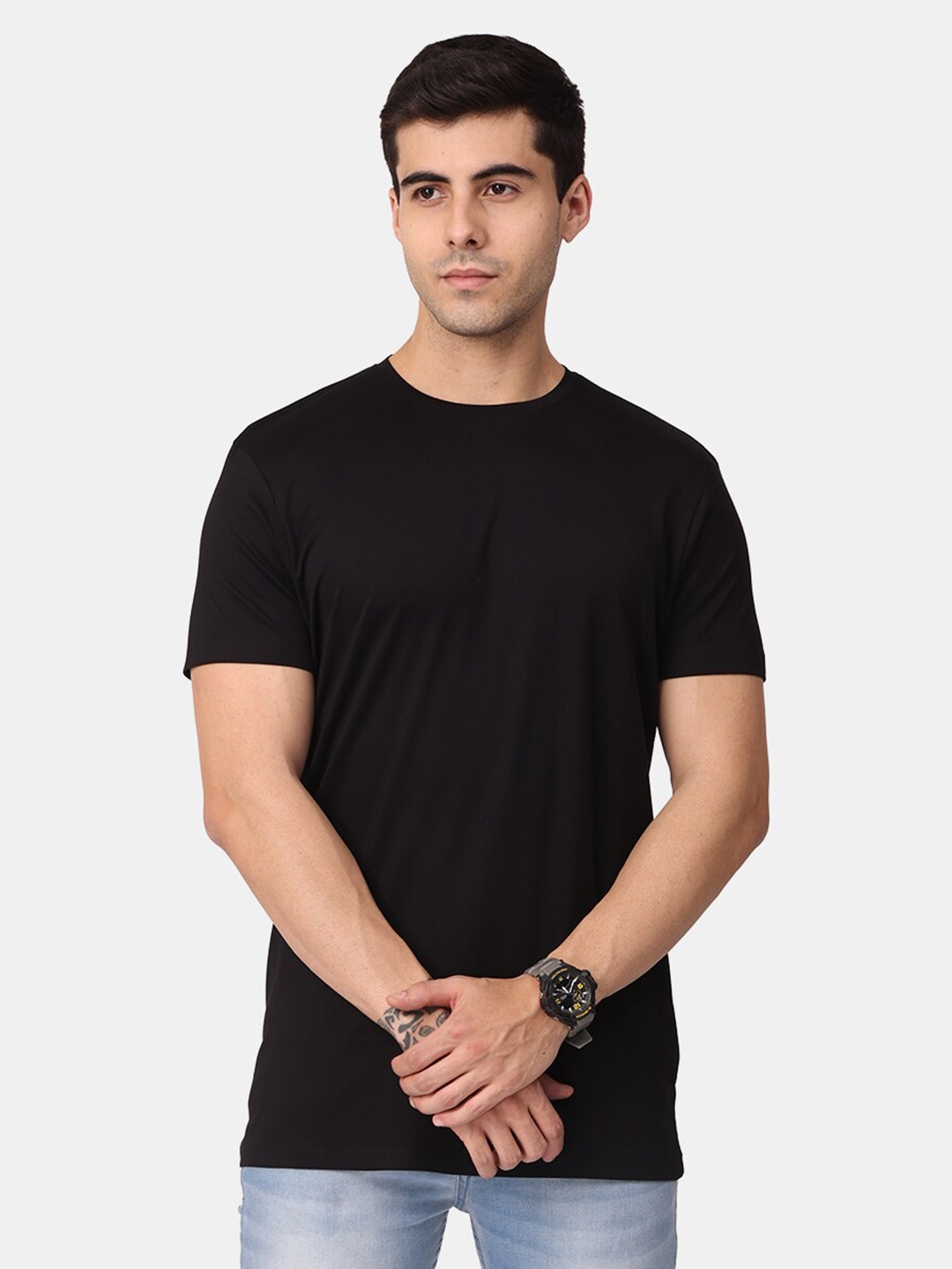 

Snitch Men Cotton Slim Fit T-shirt, Black