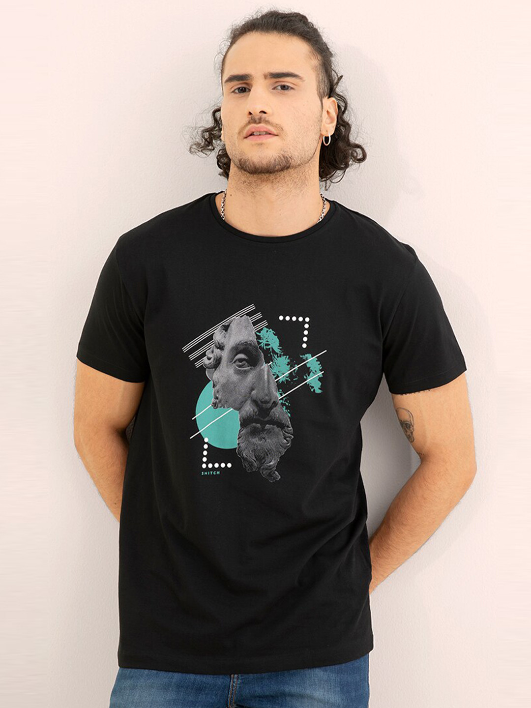 

Snitch Men Cotton Printed T-shirt, Black