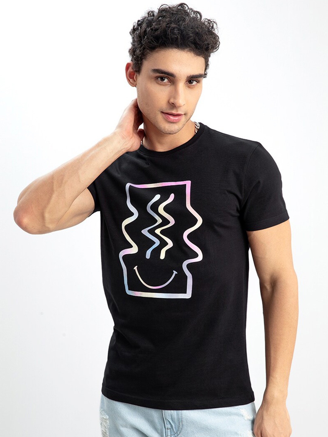 

Snitch Men Printed Cotton Slim Fit T-shirt, Black