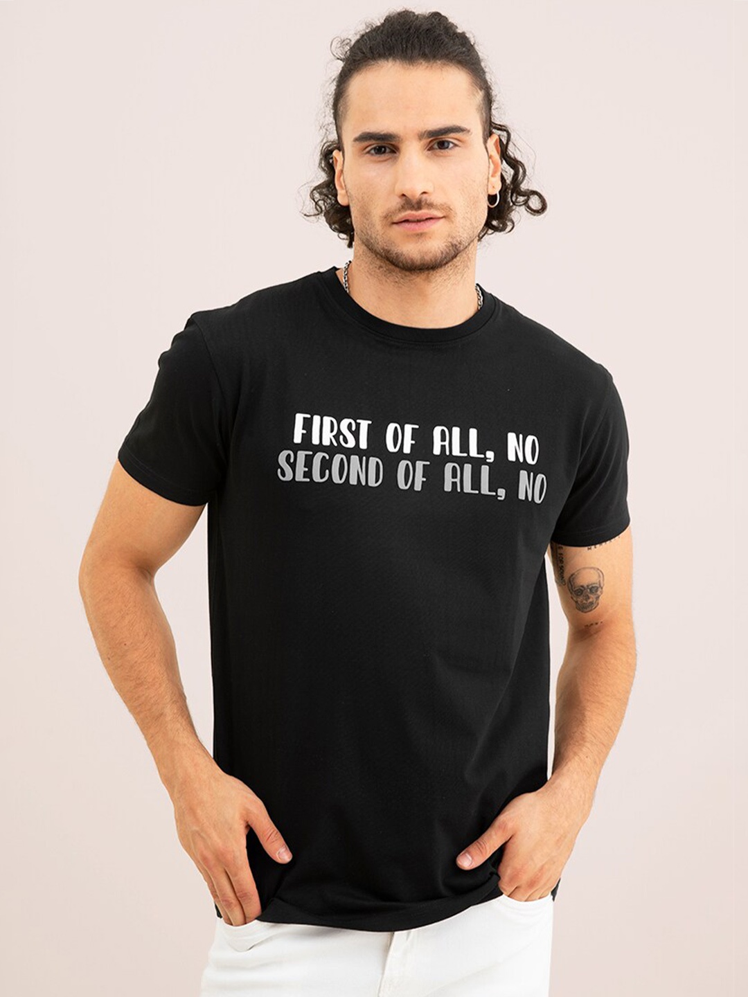 

Snitch Men Typography Printed Slim Fit Cotton T-shirt, Black