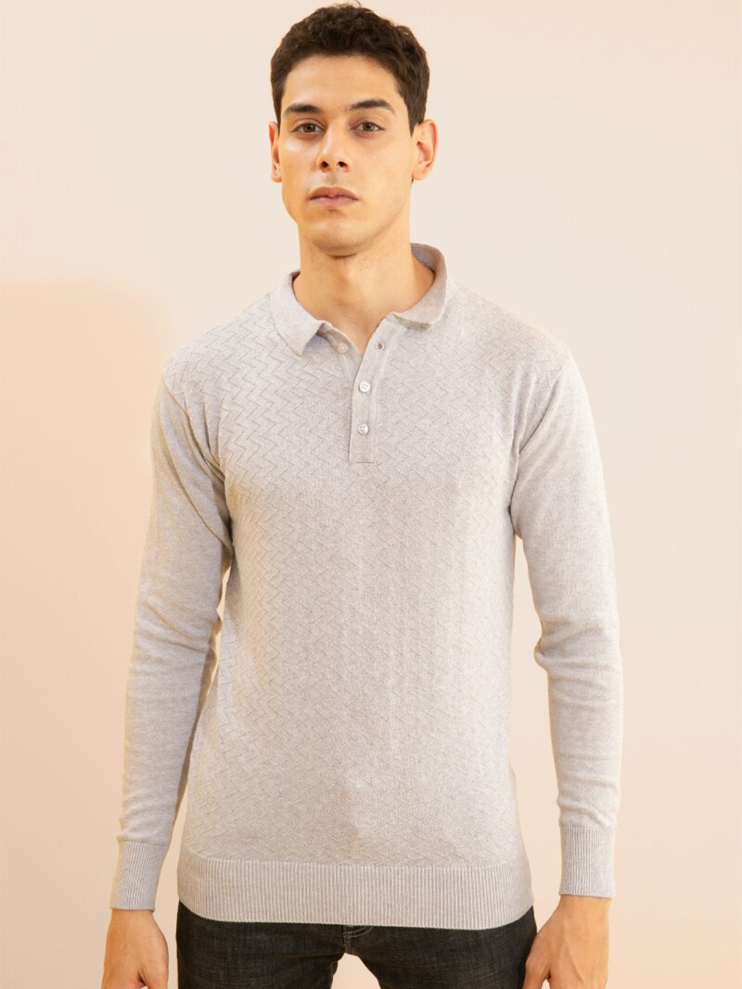 

Snitch Men Polo Collar Slim Fit Cotton T-shirt, Grey