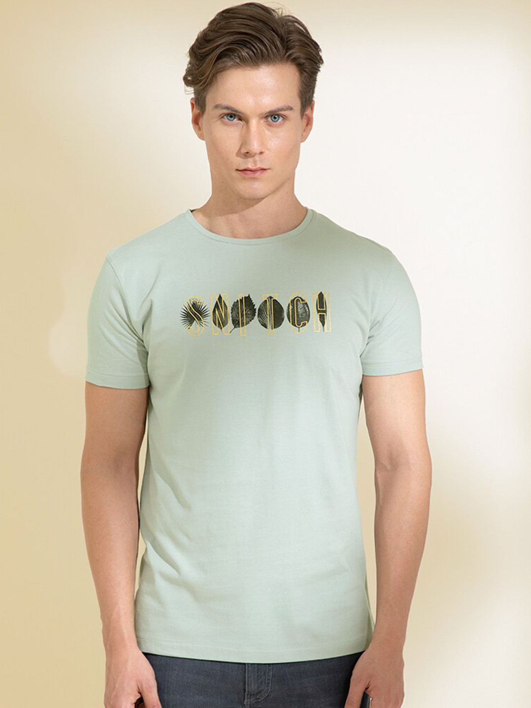 

Snitch Men Typography Printed Cotton Slim Fit T-shirt, Grey