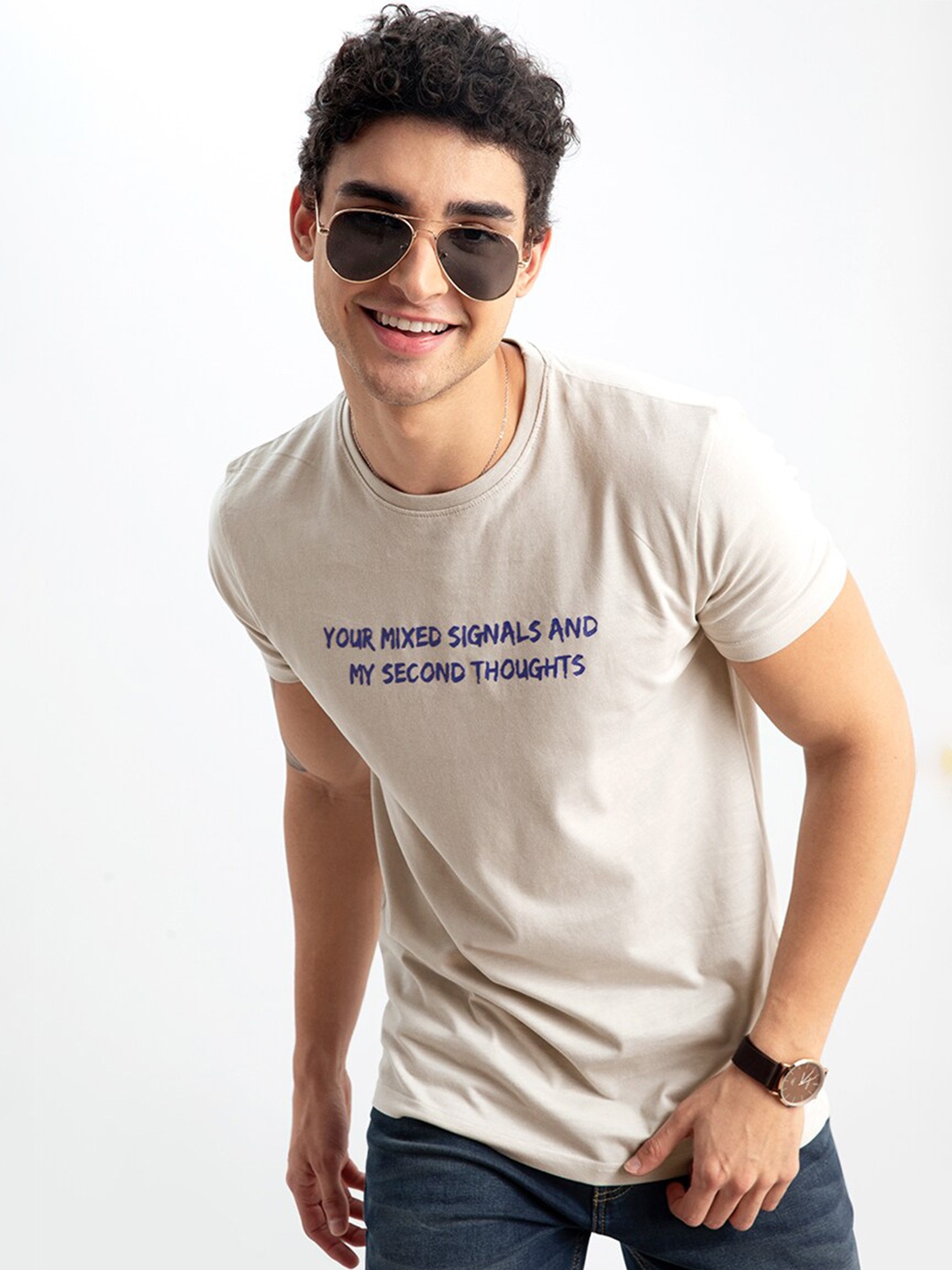 

Snitch Men Typography Cotton Slim Fit T-shirt, Grey