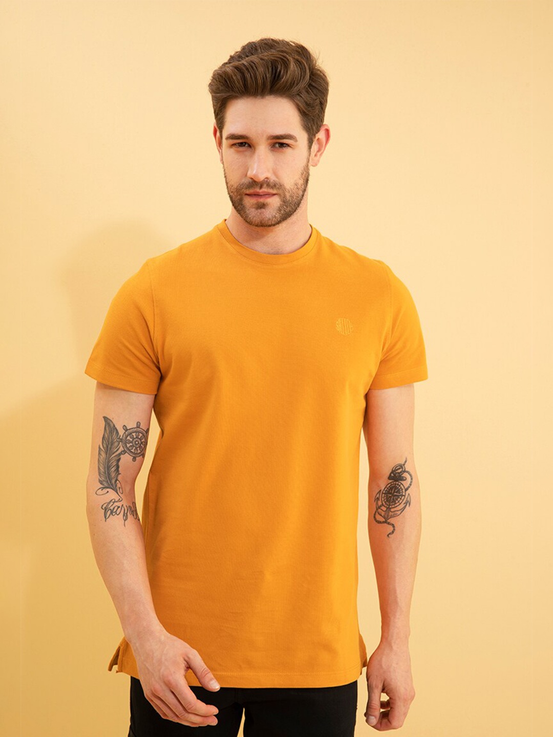 

Snitch Men Cotton Slim Fit T-shirt, Orange